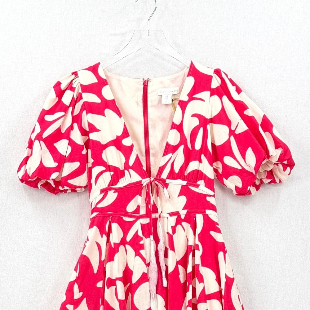 HOUSE OF HARLOW 1960 Mini Dress Women Small Pink Floral Puff Sleeve Tie Front - Picture 5 of 15
